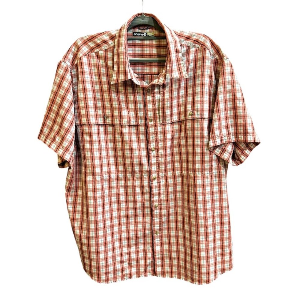 Solaris Mens Vented Shirt Size XXL Plaid Button-Up Short Sleeve Fishing Outdoor